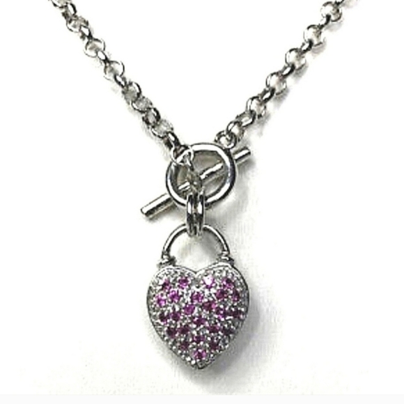 💥FINAL PRICE! 925 Diamond & Ruby Heart Pendant Bracelet - Picture 1 of 5